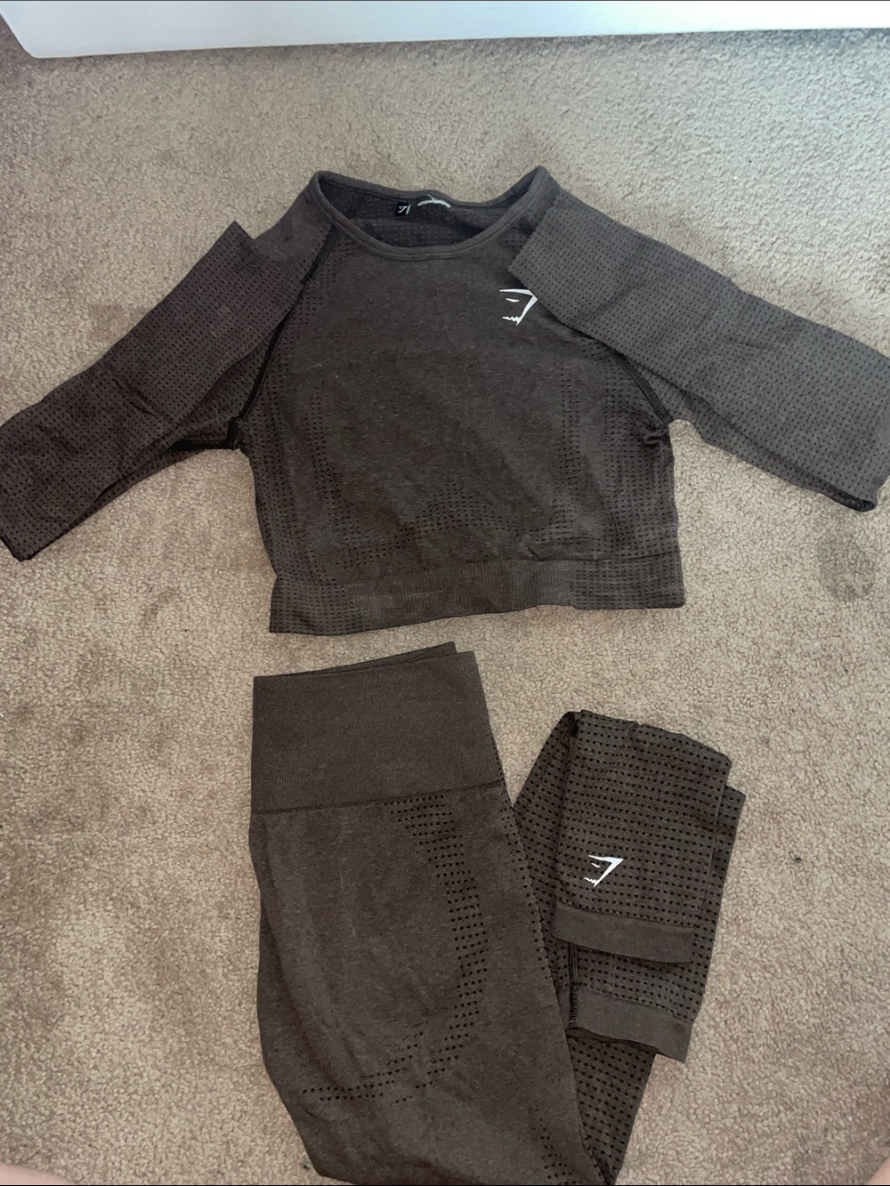 Gymshark brown Perforated Seamless Workout Set - Crop Top & Leggings